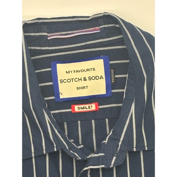 Scotch & Soda Mens Navy Blue White Striped Long Sleeve Button Down Shirt Regular - Picture 7 of 10